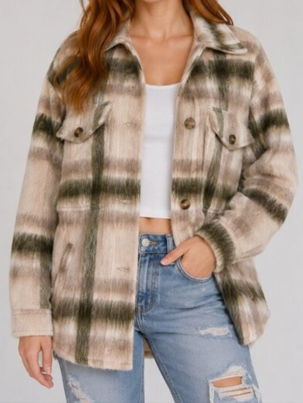 American Eagle Brushed Plaid Shacket Oversized Size XS